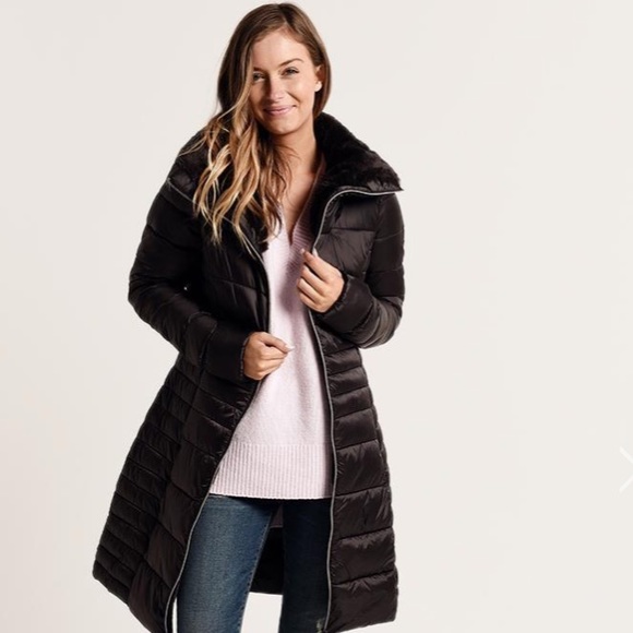 Save The Duck IRIS STAND UP COLLAR COAT WITH FAUX FUR LINING - Picture 2 of 11